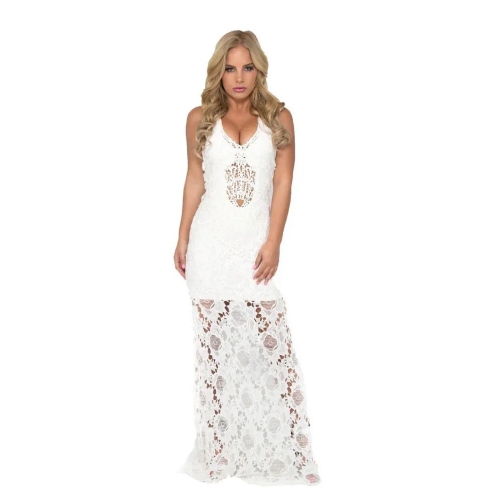 Sky White Lace Maxi Dress